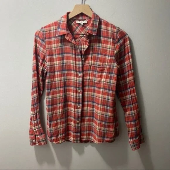 Madewell Red Suntour Plaid Button Down Boyshirt Top - Picture 3 of 9